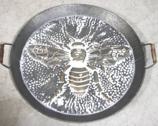7875 - Embossed bee handled metal 29.5" tray

