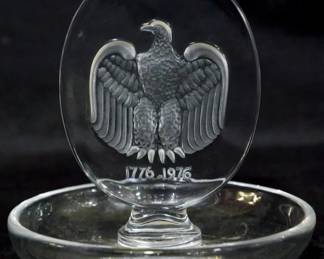 3832 - Lalique crystal pin dish with eagle, 4"
