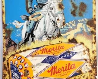 311 - Antique Merita Bread Sign - Lone Ranger 14 x 10
