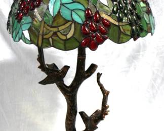 7115 - Stained Glass Lamp 34" Tall Birds
