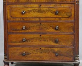 3941 - Burled front English four drawer chest 52 x 53 x 23
