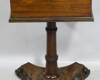 3871 - Rosewood carved pedestal tea caddy lift top, interior tea boxes 29 x 16 x 13
