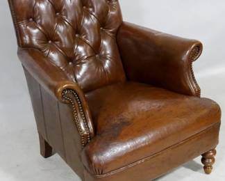 3880 - English leather Chesterfield chair Nail head trim 36 x 27 x 32
