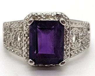 16w - Sterling Silver Amethyst & Sapphire Ring size 6
