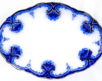 3991 - English flow blue oval platter, 11.5 x 8.5 Wood & Son Clarence
