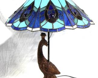 7113 - Stained Glass Lamp 28" Tall Peacock Base
