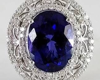 21z - Platinum Tanzanite & Diamond ring APP $38740 8.75 Carat oval brilliant cut natural Tanzanite ring with GIA report .95CT TW diamonds, size 7.5
