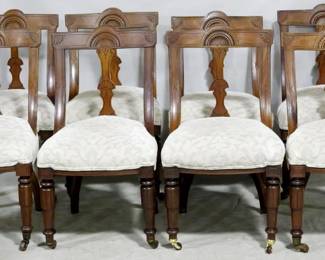 3932 - Set of period Victorian chairs on casters 36 x 20 x 20 brocade upholstered seats
