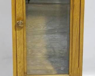 3875 - Oak beveled glass door cabinet, w/ drawer 38 x 16 x 17

