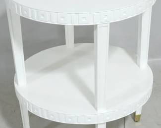 873 - Chelsea House 2 tier white lacquer table Legs may need to be tightened 30 x 24
