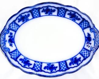 3995 - English flow blue oval platter, 14 x 10.5 W H Grindley
