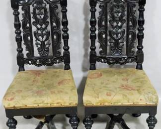 3896 - RARE Elizabethan pair of child's chairs heavily carved matching pair, 19th century 34 x 16 x 13
