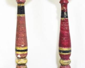 4115 - Pair painted candle prickets, 13" tall
