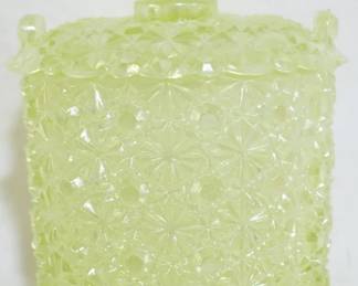 3530 - Vaseline Buttons & Bowls lidded jar, 6" Uranium glass
