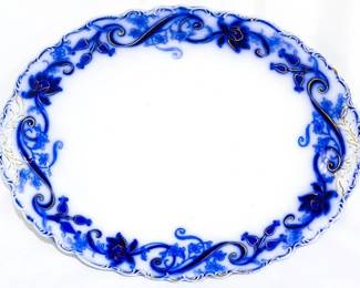 4001 - English flow blue oval platter, Johnson Bros Andorra
