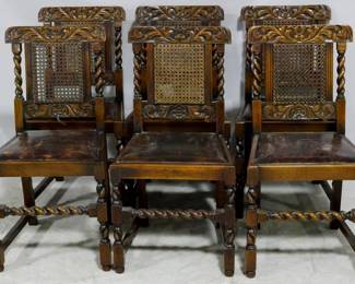 3933 - 6 Barley twist English oak cane back chairs 35 x 17 x 18
