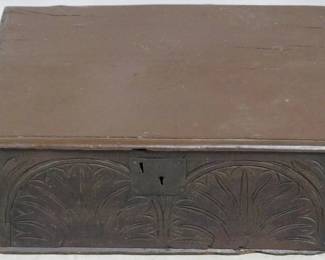 3876 - 17th Century carved bible box lift top ca 1680 to 1710 11 x 26 x 19
