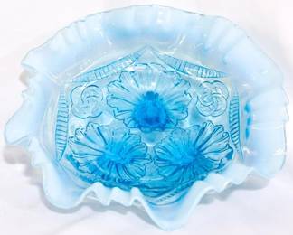 3966 - Jefferson Glass opalescent blue bowl 3 x 8.5
