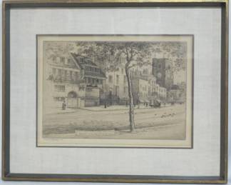 3300 - Whistler's House in London original etching "In ThIs House #74 Cheyne Walk Chelsea Whistler died on the 17th of July 1903" Original Etching 15x18.5 By Walter William Burgess RE pencil signed
3303 - The Rev Will George Leigh Wasey July 1866 pencil & charcoal portrait bird's eye maple frame, shingle back 15.5x13 some spots under glass
