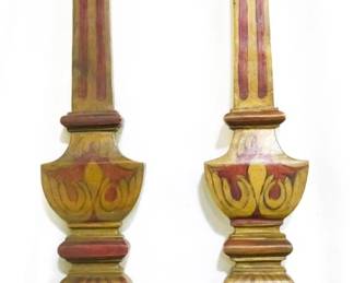4109 - Pair painted candle prickets, 10.5" tall
