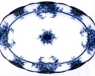 3998 - English flow blue oval platter, 12.5 x 18 Meakin
