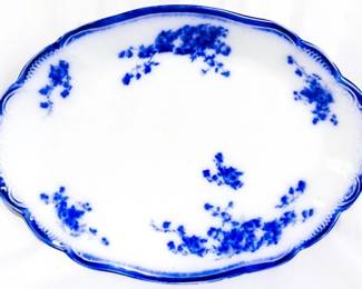 3996 - English flow blue oval platter, 14.5 x 10 W H Grindley
