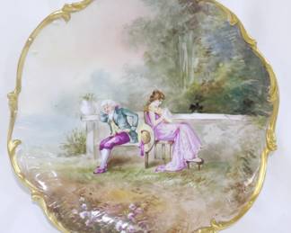 3974 - Limoges hand painted 13" charger courtship scene
