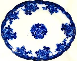 3990 - English flow blue oval platter, 11 x 9 Waldorf
