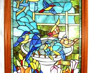 7117 - Stained Glass Window 22.5" x 36.5" Birds and Fountain
