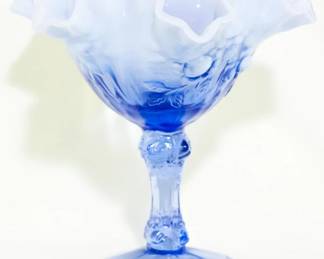 3781 - Fenton opalescent blue ruffled compote 6" tall
