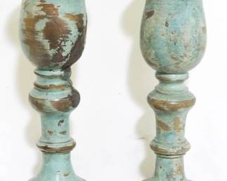 4097 - Pair painted candle prickets, 9"
