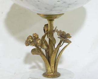 3027 - Marble Compote, brass florals 10x9.5
