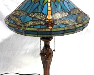 7111 - Stained Glass Lamp 25" Tall Dragonfly
