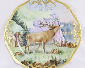 3973 - Limoges hand painted 11" charger w/ stag
