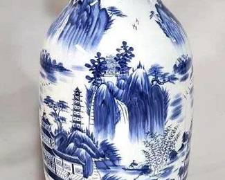 7081 - Blue & White Palace Size Vase, 47" tall
