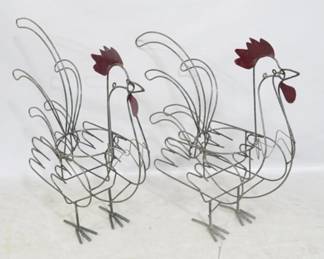 7880 - Pair wire chicken planters, 28.5" tall
