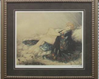 9020 - PEACOCK SILK ROBES BY LOUIS ICART 32 X 28.5
