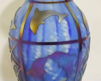 3809 - Signed Gibson Cameo art glass 6" vase artist signed T Gibson

