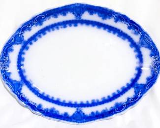 3997 - English flow blue oval platter, 12 x 16 Samuel Fordson
