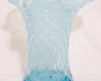 3783 - Jefferson Diamond Oval Thumbprint swung vase sweet pea, opalescent blue, 6" tall
