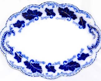 3999 - English flow blue oval platter, 12.5 x 9 Johnson Bros Normandy
