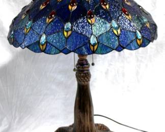 7105 - Stained Glass Lamp 30" Tall Blue
