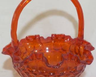 3467 - Fenton Red Glass Basket 8x7"
