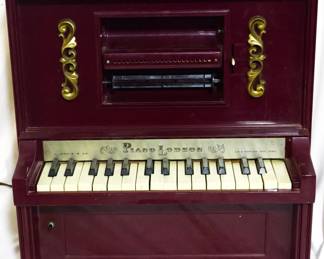 4127 - Piano Lodeon, J Chein, toy player piano working condition with 6 paper rolls 20 x 20 x 9
