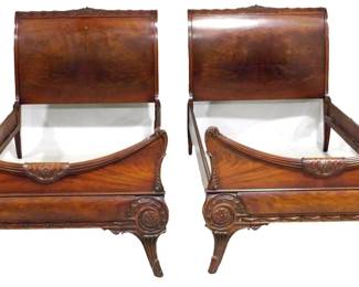 3936 - Fancy matching pair mahogany twin beds 44 x 43 x 82
