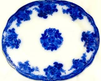 3977 - English flow blue oval platter, 11 x 9

