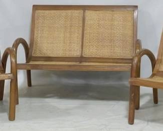 834 - Caned 3 piece parlor set settee 32 x 45 x 26 chairs 31 x 23 x 26
