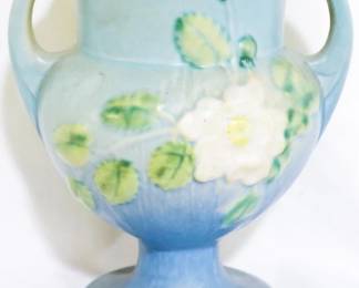 3800 - Roseville White Rose blue 8" vase
