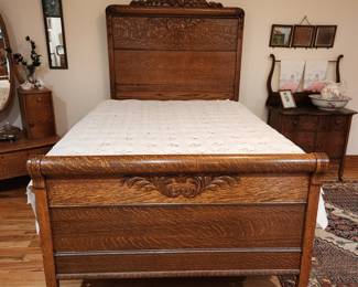 Antique Tiger Oak Bed 