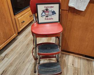Vintage Red Metal Fold Out Step Stool